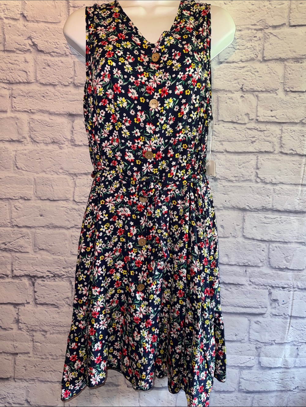 Floral Button-Front Midi Dress in Navy